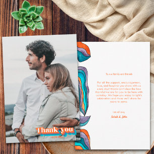 Boho Groovy Retro Blå Orange Typografi Vågig Linje Tack Kort