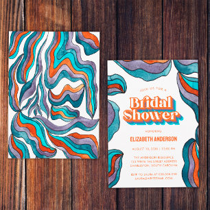 Boho Groovy Retro Djärv Färgrik Vågig Bröllopsfest Inbjudningar