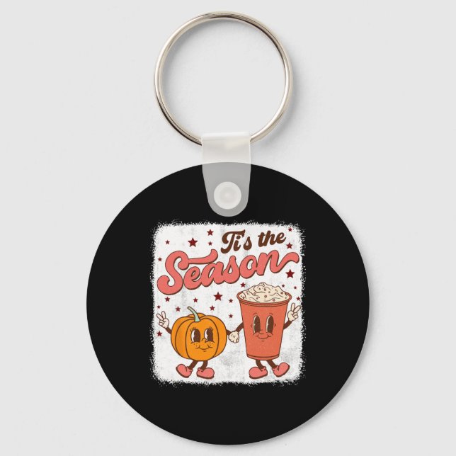 Boho Groovy Tis Season Cute Pumpkin Spice Fall Nyckelring (Framsida)