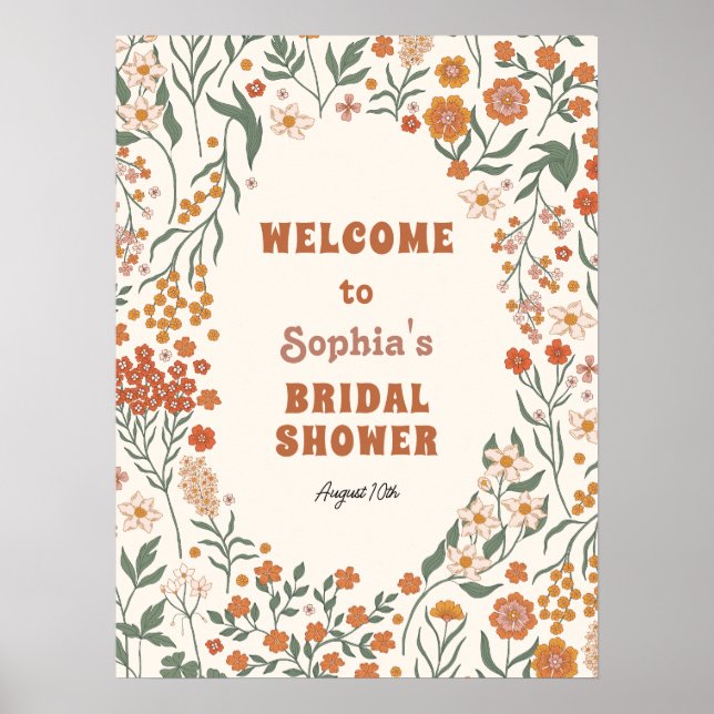 Boho Groovy Wildbloms Möhippa Välkommen Poster (Framsidan)