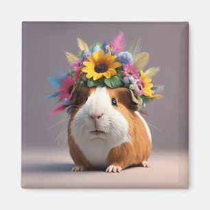Boho Guinea Gris med blomhalo, söt Fridge Magn Magnet