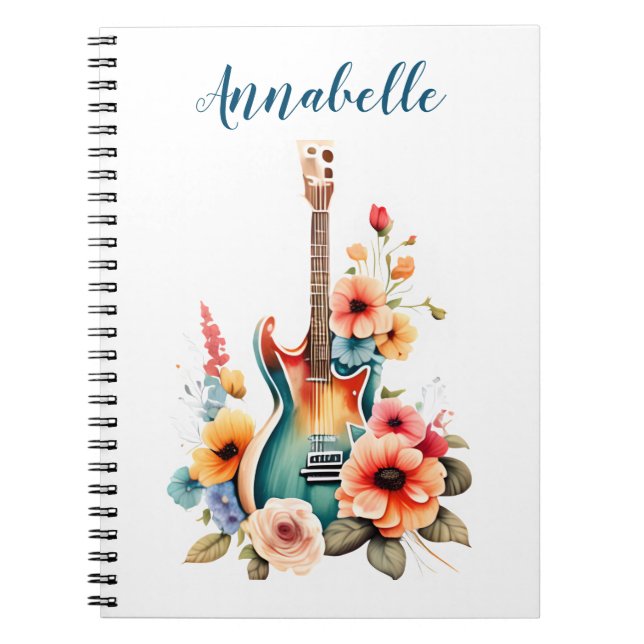 Boho Guitar med Blommigt Blooms Anteckningsbok (Framsidan)