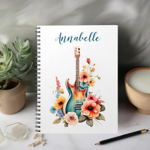 Boho Guitar med Blommigt Blooms Anteckningsbok