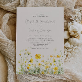 Boho gula smörblommor akvarell blommande bröllop inbjudningar