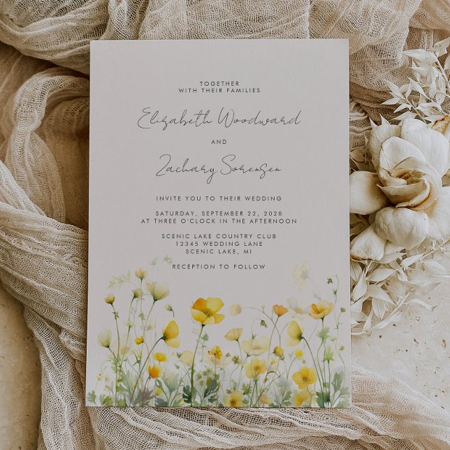 Boho gula smörblommor akvarell blommande bröllop inbjudningar (Skapare uppladdad)