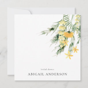 Boho Gula Vildblomma Minimalistisk Fyrkantig Dusch Inbjudningar