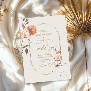 Boho guld arch vattencolor ro brunhues löv inbjudningar