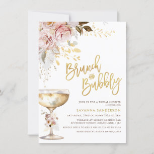 Boho  Guld Blommigt Brunch Bubly Möhippa Inbjudningar