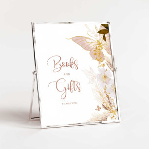 Boho guld blommigt butterfly Bokar och presenter Poster