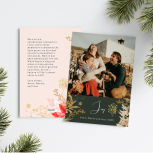 Boho Guld Blommigt Joy Lodrät Photo jul Julkort