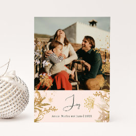 Boho Guld Blommigt Joy Rosa Lodrät Photo jul Julkort