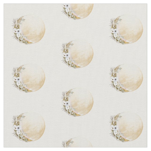 Boho Guld Blommigt Måne Mönster Tyg (Närbild)