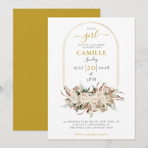 Boho Guld Blommigt Ram Baby Shower-inbjudan för ba Inbjudningar