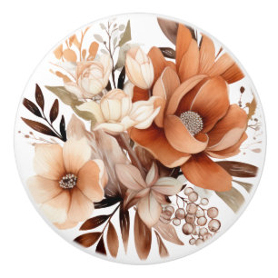 Boho Guld Bruna Blommor Blommig Keramisk Knap Knopp