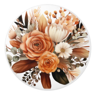 Boho Guld Bruna Blommor Blommig Keramisk Knap Knopp