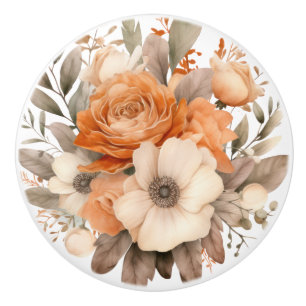Boho Guld Bruna Blommor Blommig Keramisk Knap Knopp