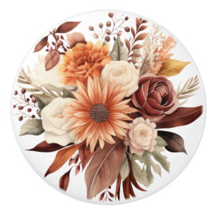 Boho Guld Bruna Blommor Blommig Keramisk Knap Knopp