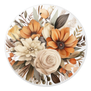 Boho Guld Bruna Blommor Blommig Keramisk Knap Knopp
