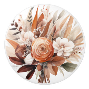 Boho Guld Bruna Blommor Blommig Keramisk Knap Knopp