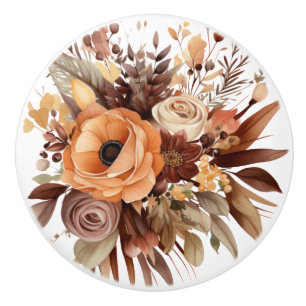 Boho Guld Bruna Blommor Blommig Keramisk Knapp Knopp