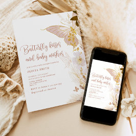 Boho guld Butterfly kysser babyduschen Inbjudningar