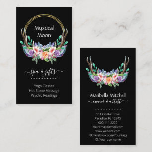 Boho Guld Crystal Cluster Flowers Feathers Busines Visitkort