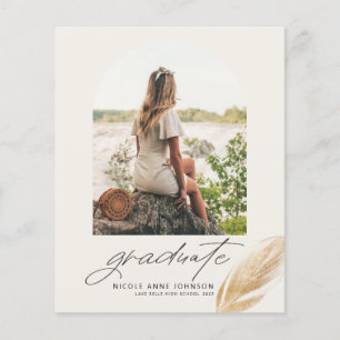 Boho Guld Fjäderbåge Foto Examen Inbjudan