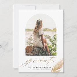 Boho Guld Glitter Feather White Photo Studenten Meddelande