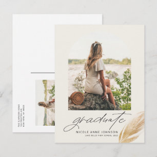 Boho Guld Glitter Fjäder Båge Foto Examen Inbjudan Vykort