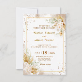 Boho Guld Glitter Pampas Gräs & Orchid Bröllop Inbjudningar