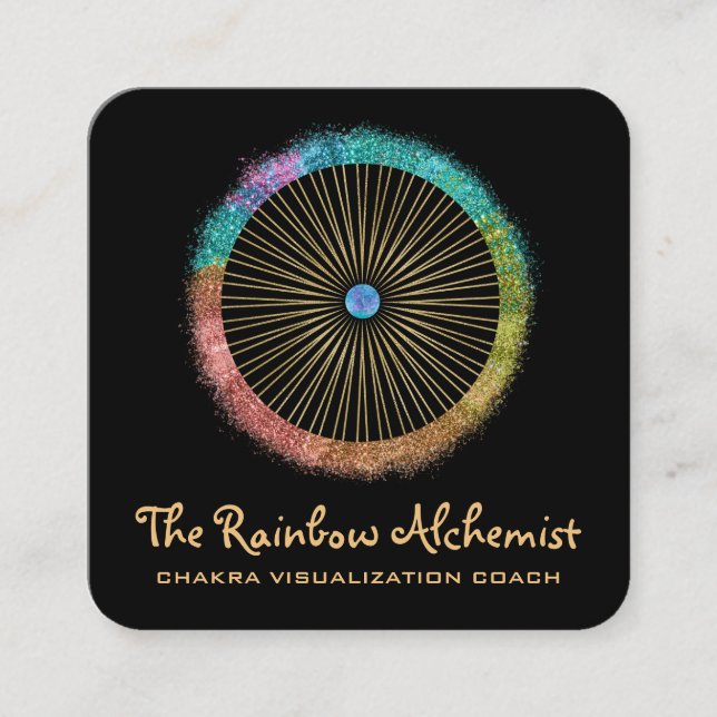 *~* Boho Guld Helig Geometry Chakra Glitter Fyrkantigt Visitkort (Framsida)