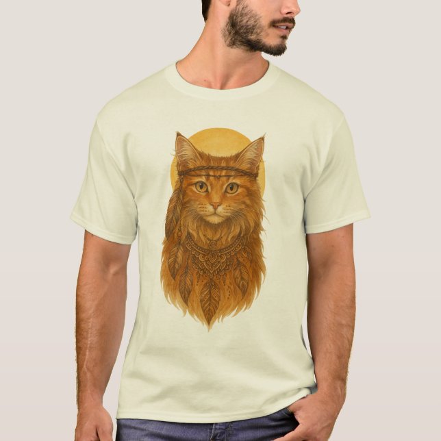 Boho Guld Katt Ande Grafisk T-Shirt (Framsida)