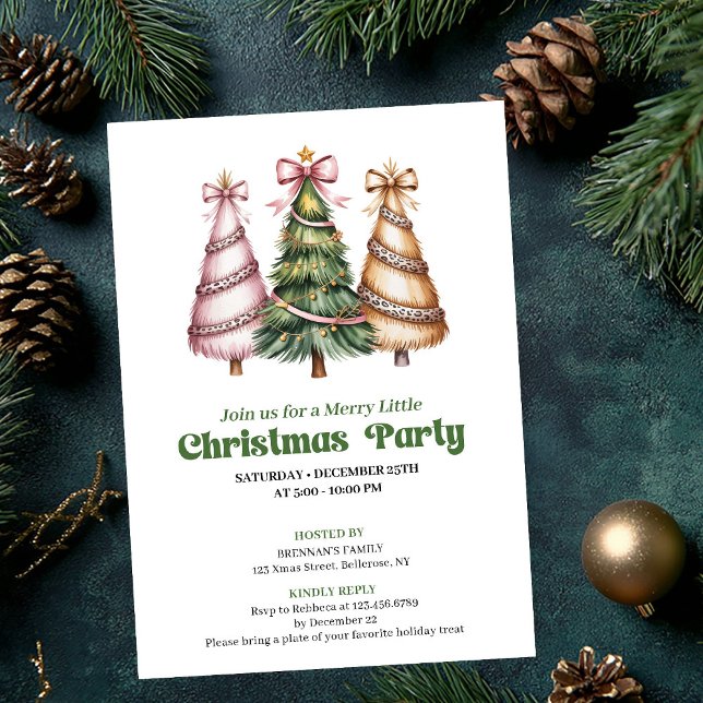 Boho guld leopard julgran festinladning inbjudningar (Boho gold leopard Christmas tree party invitation)