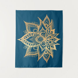 Boho Guld Lotus Flower Mandala Art Blue