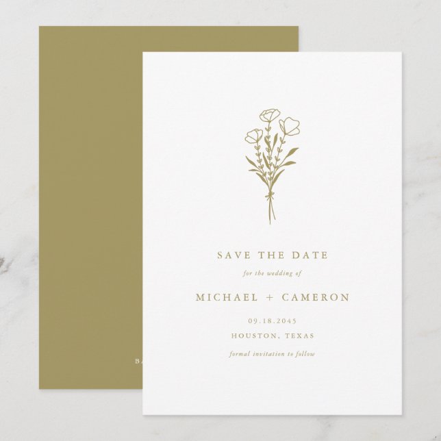 Boho Guld minimalist Botanical Bouquet Spara Datumet (Fram/baksida)