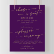 Boho Guld och Lila Seat Unplugged Ceremony-tecken