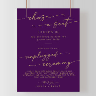 Boho Guld och Lila Seat Unplugged Ceremony-tecken Poster