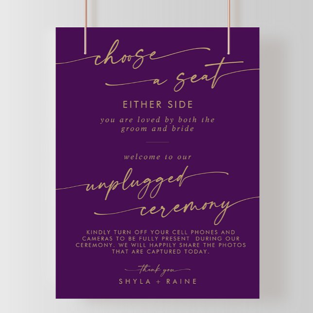 Boho Guld och Lila Seat Unplugged Ceremony-tecken Poster (Skapare uppladdad)