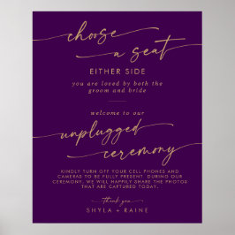 Boho guld och lila stol Oplockad ceremoniskylt Poster