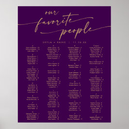Boho guld och lila utskrivbart sittplatsschema poster