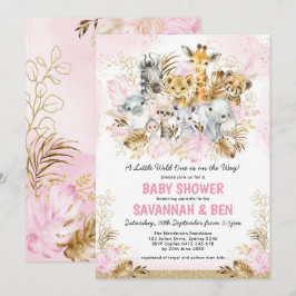 Boho  Guld Safari Animals Girl Baby Shower Inbjudningar