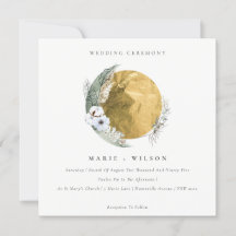 Boho Guld Saga Grönt Blommigt Wandebröllop Bjud in