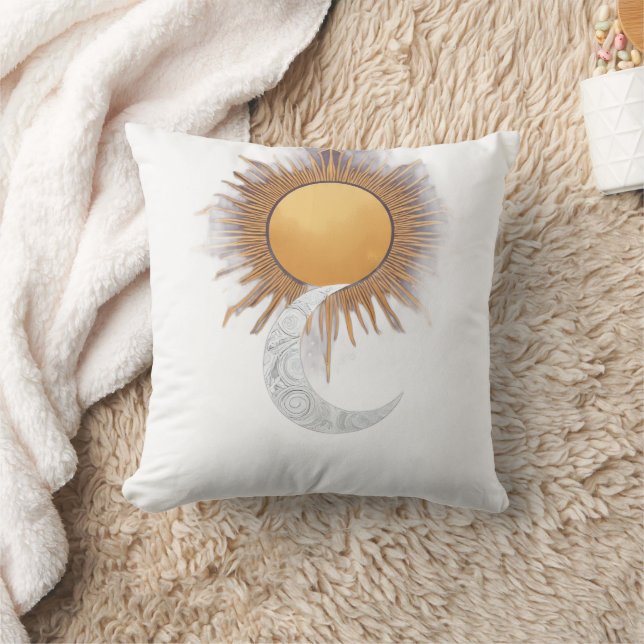 Boho Guld Sol Måne Celest kudde (Filt)