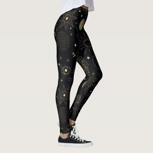 Boho Guld Space doodles Black Design Leggings (Höger)