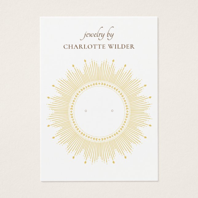 Boho Guld Sunburst Circle Earring Visning Card Visitkort (Framsidan)