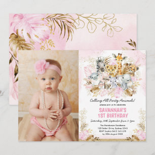 Boho Guld Tropical Vild en Birthday Girl Inbjudningar
