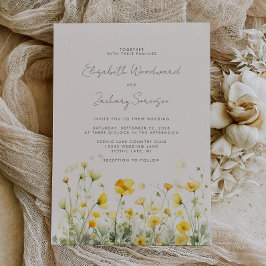 Boho Gult Buttercups Watercolor Blommigt Bröllop Inbjudningar