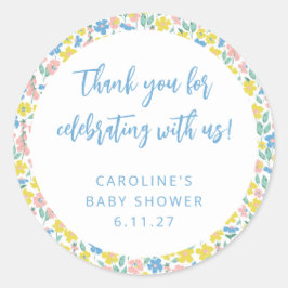 Boho Gult Ditsy Blommigt  Anpassningsbar Baby Show Runt Klistermärke