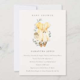 Boho Gult Dress Foliage Girl Baby Shower Inbjudan