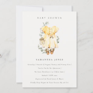 Boho Gult Dress Foliage Girl Baby Shower Inbjudan